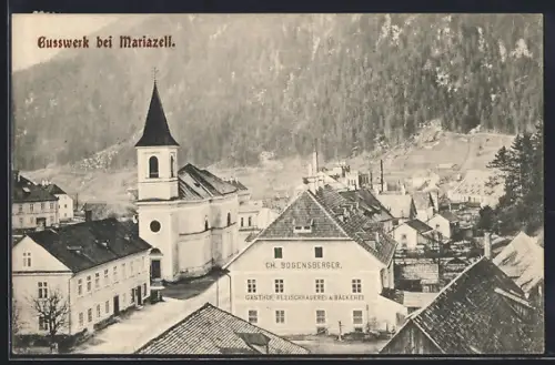 AK Gusswerk, Ortsansicht mit Gasthaus
