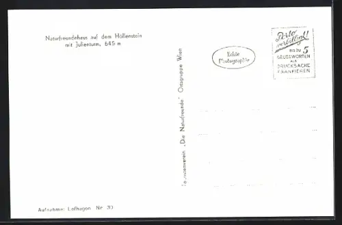 AK Naturfreundehaus auf dem Höllenstein mit Julienturm