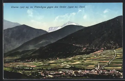 AK Glurns im Vintschgau, Teilansicht gegen den Ortler