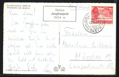 AK Jungfraujoch, Polarhunde und Jungfrau im Schnee