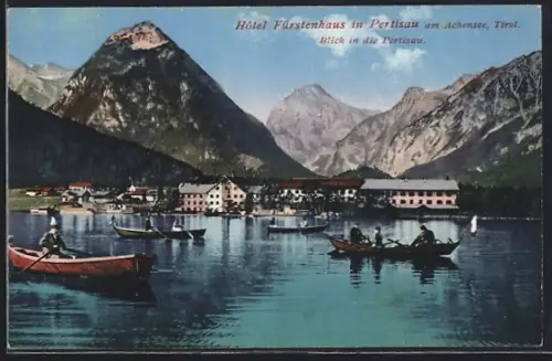 AK Pertisau am Achensee, Blick über den See auf Hotel Fürstenhaus