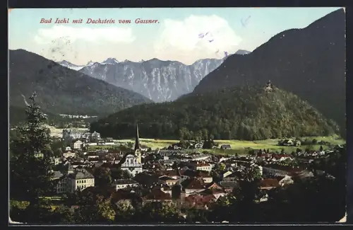 AK Bad Ischl, Ortsansicht mit Dachstein vom Gassner