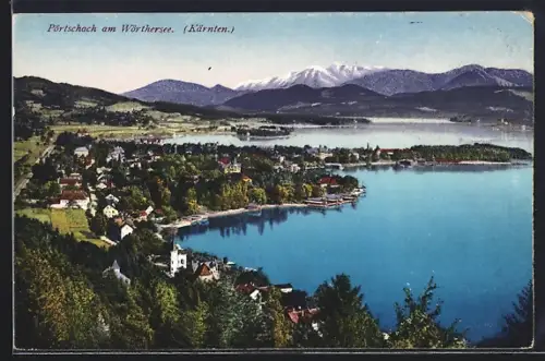 AK Pörtschach am Wörthersee, Teilansicht mit Bergen