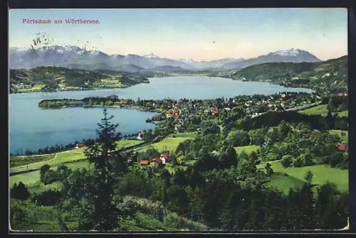 AK Pörtschach am Wörthersee, Teilansicht mit Bergen