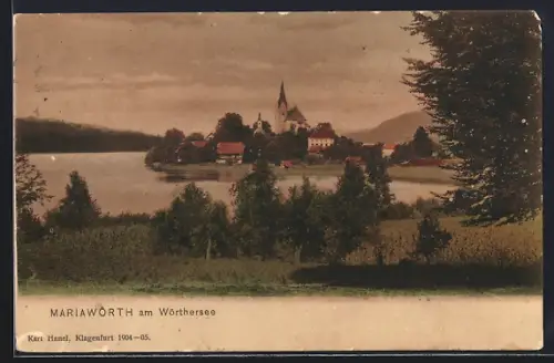 AK Mariawörth am Wörthersee, Uferpartie mit Kirche