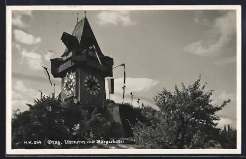 AK Graz, Uhrturm mit Bürgerbastei