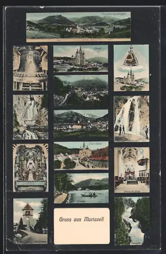 AK Mariazell, Grazer Gasse, Inneres der Kirche, Lassingfall, Am Kreuzberg, Gnadenaltar