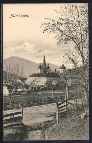 AK Mariazell, Ortsansicht mit Basilika Mariazell
