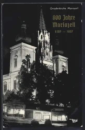 AK Mariazell, Gnadenkirche Mariazell bei Nacht