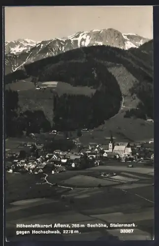AK Aflenz, Ortsansicht mit Kirche aus der Vogelschau gegen Hochschwab
