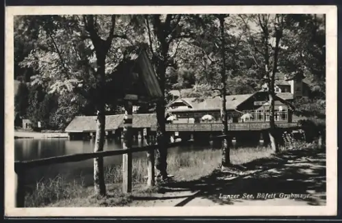 AK Lunz am See, Gasthaus Büfett Grubmayr mit Uferpartie