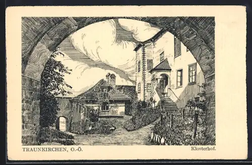 Künstler-AK Traunkirchen, Blick in den Klosterhof