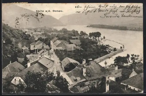 AK Spitz a. d. Donau, Ortsansicht aus der Vogelschau