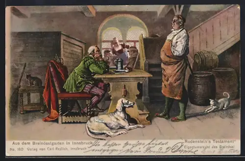 Künstler-AK Innsbruck, Restaurant Breinösslgarten, Historische Szene