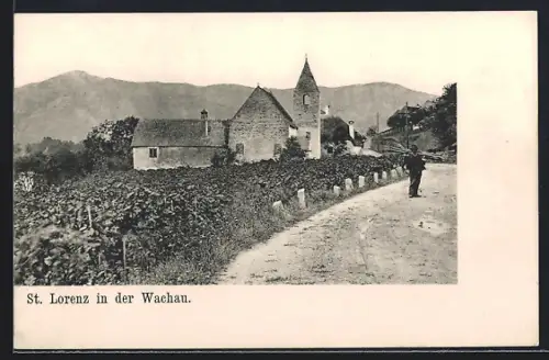 AK St. Lorenz in der Wachau, Landstrasse mit Kirchturm
