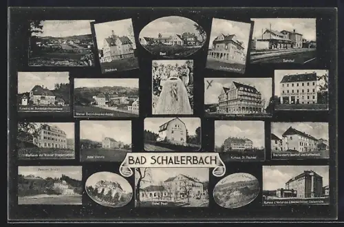 AK Bad Schallerbach, Kurheim d. Wiener Strassenbahnen, Kurhaus Austria, Bahnhof, Pension Bristol, Breitwiesers Gasthof