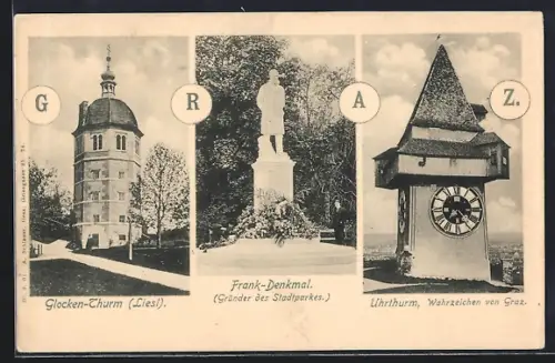 AK Graz, Uhrturm, Frank-Denkmal, Glocken-Thurm