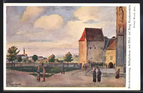 AK Klosterneuburg, Stiftsplateau mit Blick auf Burg Kreutzenstein