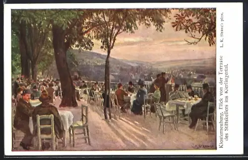 Künstler-AK Klosterneuburg, Blick von der Terrasse des Restaurant Stiftkeller ins Kierlingertal