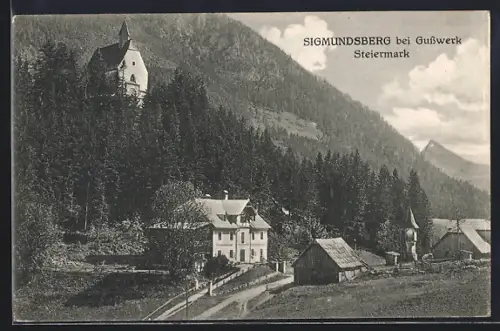 AK Mariazell, Sigmundsberg bei Gusswerk, Kirche und Häuser