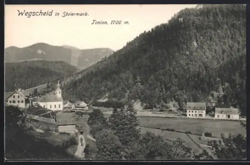 AK Mariazell, Wegscheid, Blick zur Kirche mit Tonion