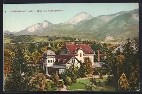AK Villach, Blick auf das Warmbad von der Napoleonswiese