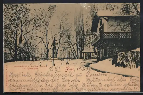 AK Graz, Schweizerhaus und Welden-Denkmal am Schlossberg