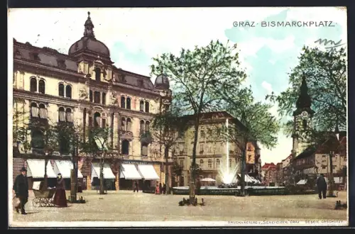 AK Graz, Bismarckplatz mit Passanten