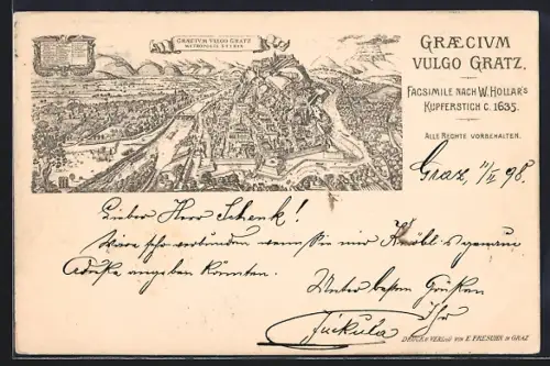 Lithographie Graz, Teilansicht von 1635
