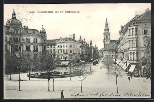 AK Graz, Bismarckplatz und Herrengasse mit Strassenbahn