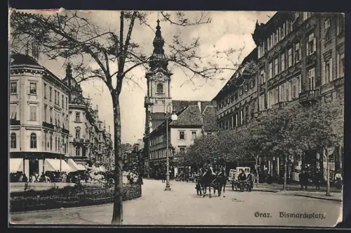 AK Graz, Bismarckplatz mit Kirche