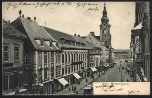 AK Graz, Herrengasse mit Kirche und Strassenbahn