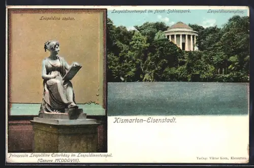 AK Eisenstadt, Statue Prinzessin Leopoldine Esterházy, Leopoldinentempel im fürstl. Schlosspark