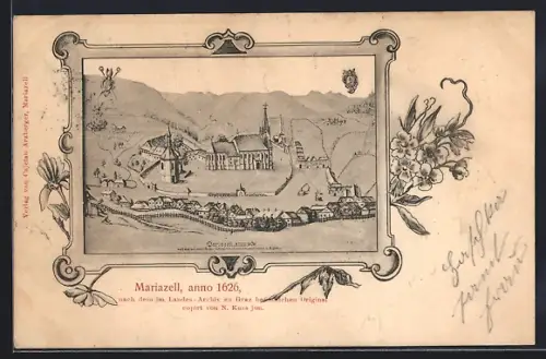 Künstler-AK Mariazell, Ortsansicht im Jahre 1626