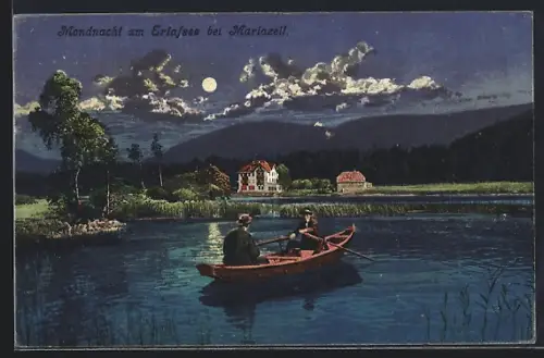 AK Erlafsee bei Mariazell, Mondnacht am Erlafsee