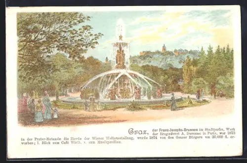 Lithographie Graz, Der Franz-Josephs-Brunnen im Stadtpark