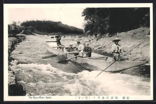 AK Kyoto, The Houzo-River, local residents in a wooden ferry boat