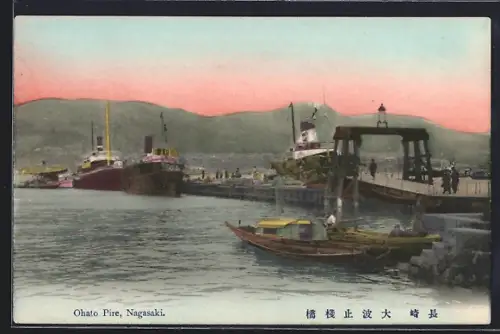AK Nagasaki, Ohato Pier with steam vessels and fishing boats