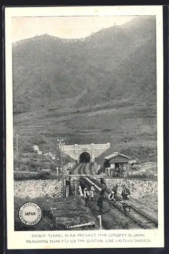 AK Sasago Tunnel /Kai Province, Ortsansicht mit Gleisarbeitern
