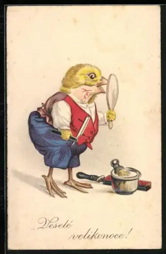 AK Osterküken schneidet sich beim Rasieren