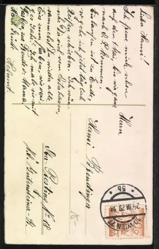 AK Osterhase mit Osterei in einer Schubkarre