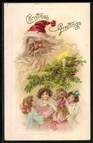 AK Weihnachtsmann mit glücklichen Kindern unter dem Weihnachtsbaum