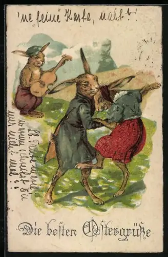 AK Osterhasen tanzen zur Gitarre