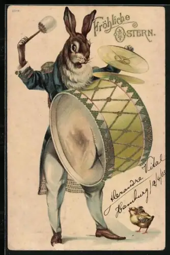 AK Osterhase mit Trommel