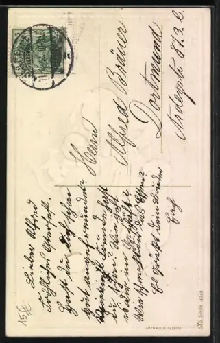 AK Osterküken mit ihrer Mutter und Ostereiern