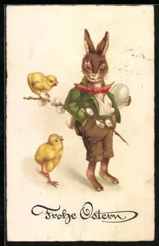 AK Osterhase mit Osterei und Osterküken