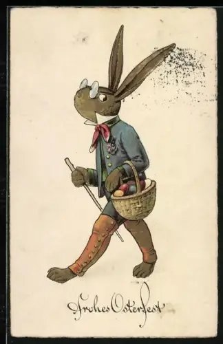 AK Osterhase mit Korb voller Ostereier