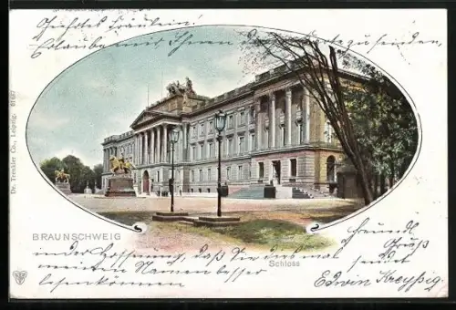 Lithographie Braunschweig, Blick auf das Schloss