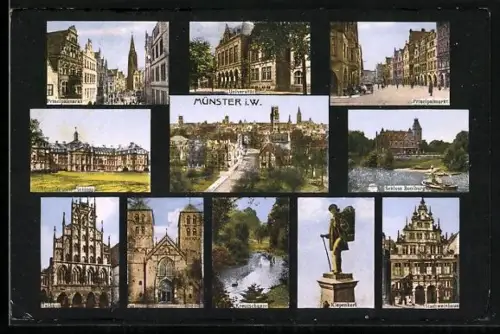 AK Münster i. W., Schloss Boniburg mit Schlossteich, Das Rathaus, Die Universität