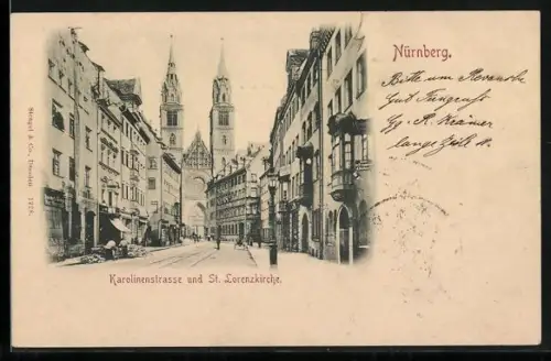 AK Nürnberg, Karolinenstrasse und St. Lorenzkirche